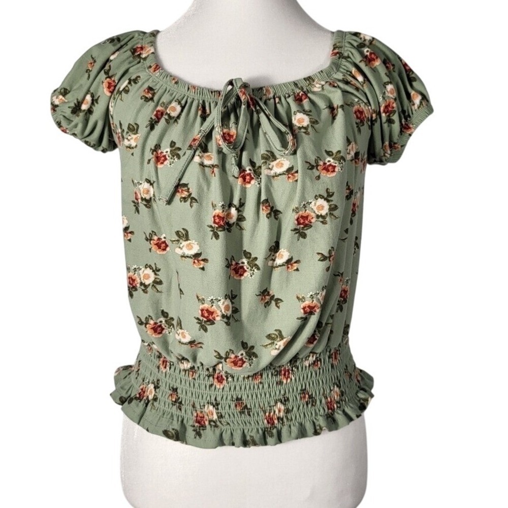 Orange Kiss Women's Floral Print‎ Off Shoulder Sleeve Crop Top Size M